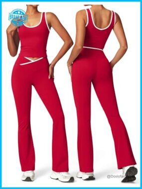 2 Piece Workout Set Flare Leggings Tank Top High Stretch Athletic